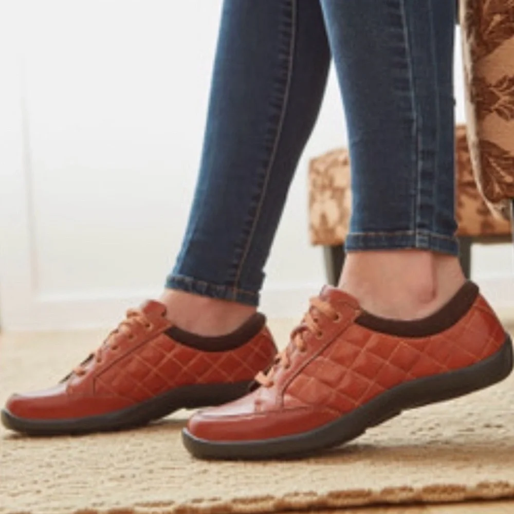 Anodyne Women’s 9 Rust Red Leather Stylish Quilted Diabetic Shoes